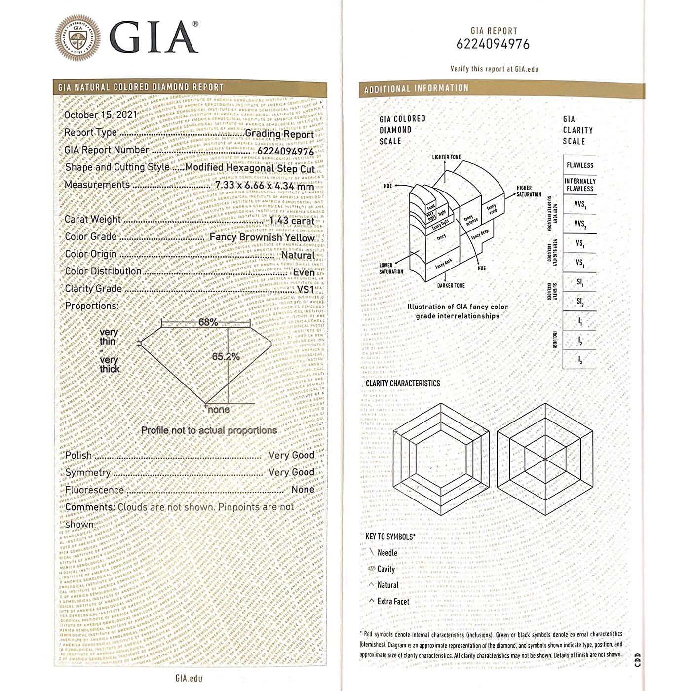 Art Deco GIA Certified 1.43 Carat Hexagonal Step Cut Diamond Engagement Ring For Sale 3