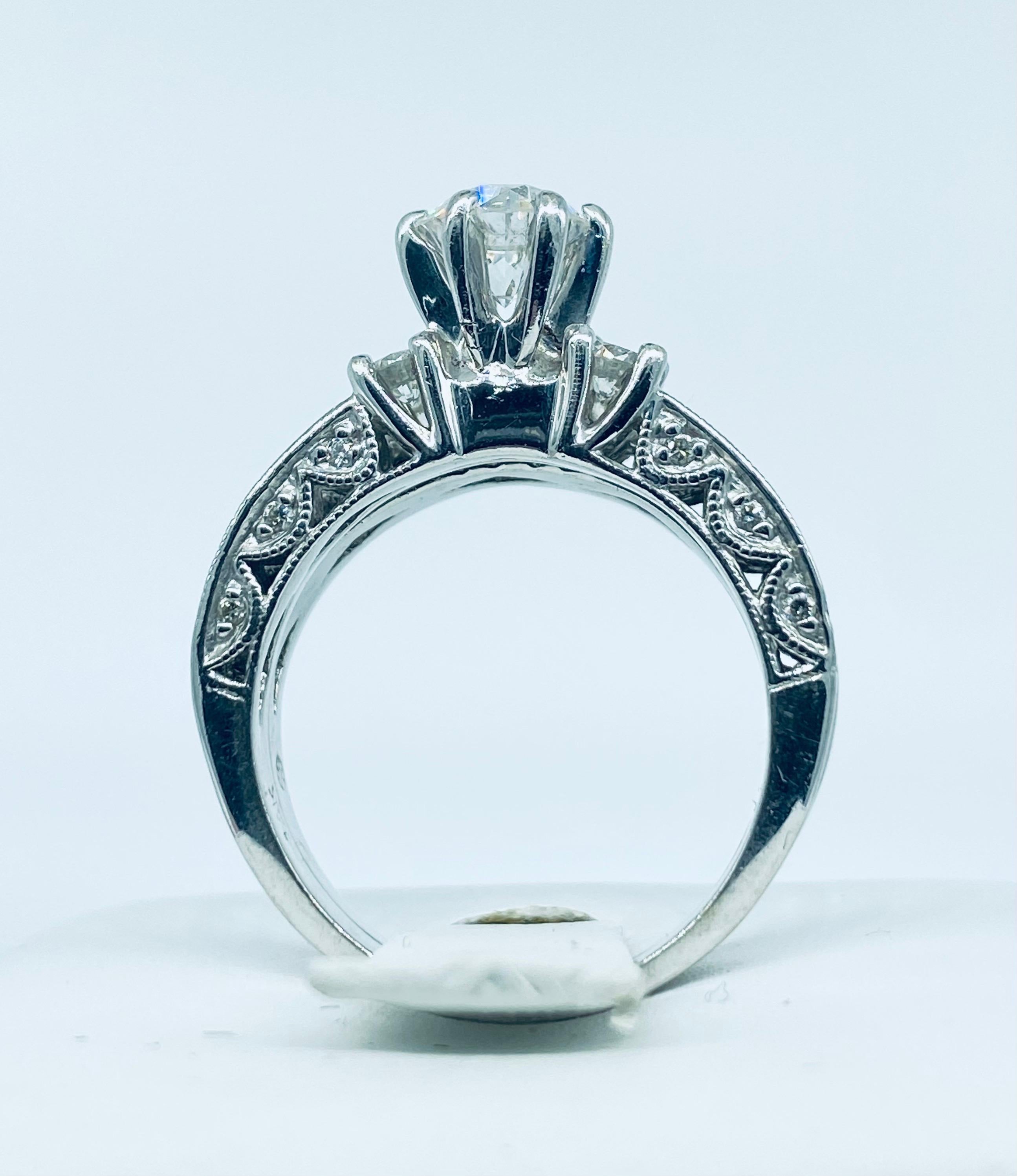 Women's Art Deco GIA Certified 1.50 Carat Diamonds Engagement Ring Set 14k White Gold For Sale