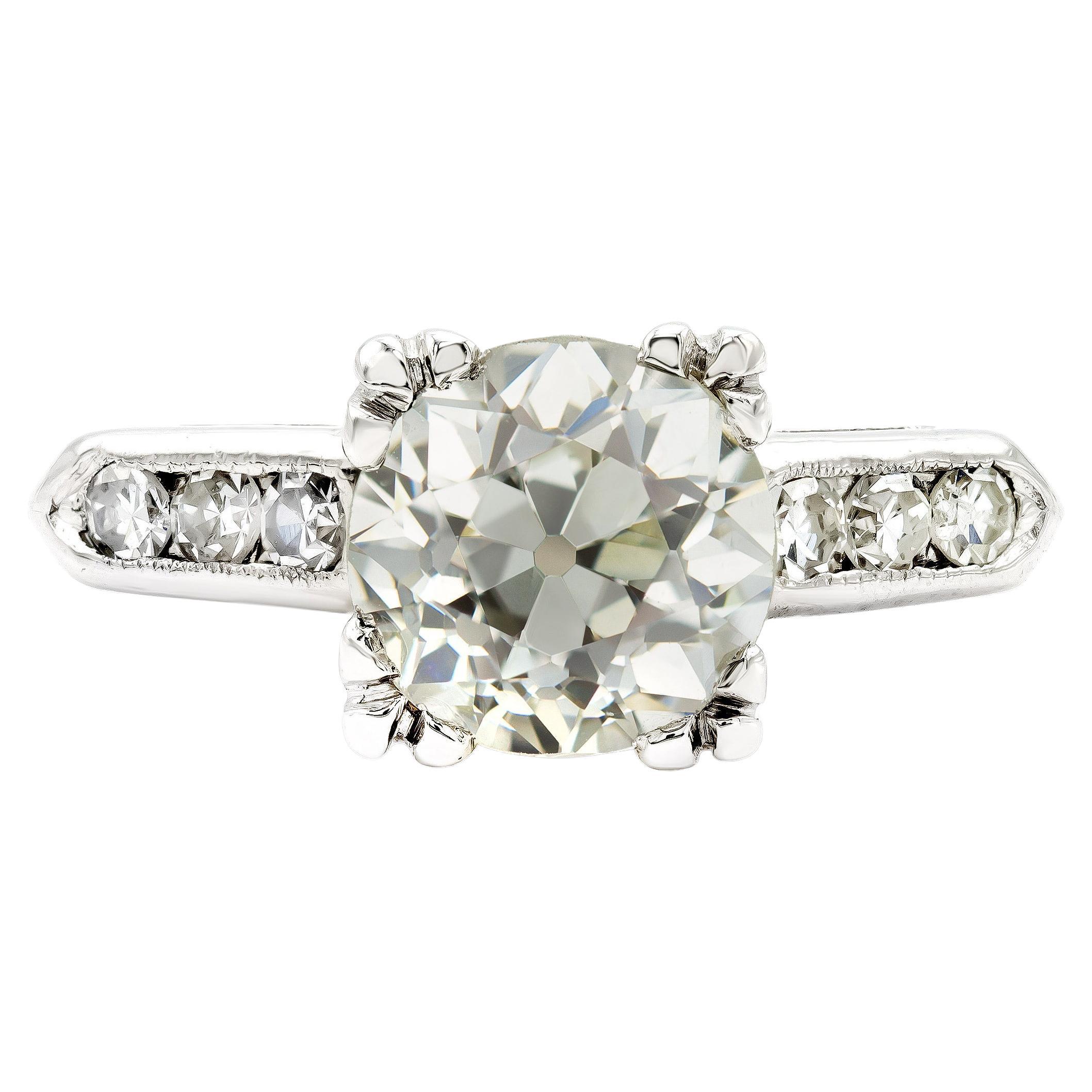 Art Deco GIA Certified 1.55 Ct. Diamond Engagement Ring M VS1 in Platinum For Sale