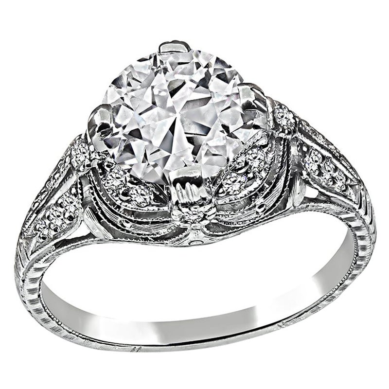 Anillo de compromiso de diamantes Art Decó con certificado GIA de 1,68 ct en venta