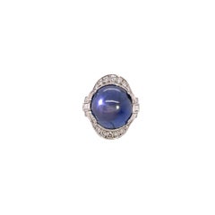 Art Deco GIA Certified 16.97CT Burma No Heat Cabochon Sapphire and Diamond Ring