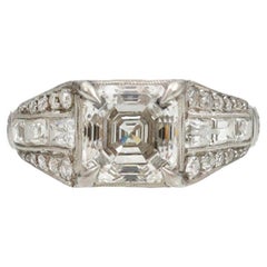 Art Deco GIA Certified 1.71ct Asscher Cut Diamond Solitaire Engagement Ring