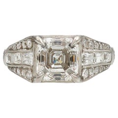Art Deco Solitär-Verlobungsring, GIA zertifiziert 1,71 Karat Diamant im Asscher-Schliff