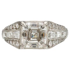 Antique Art Deco GIA Certified 1.71ct Asscher Cut Diamond Solitaire Engagement Ring