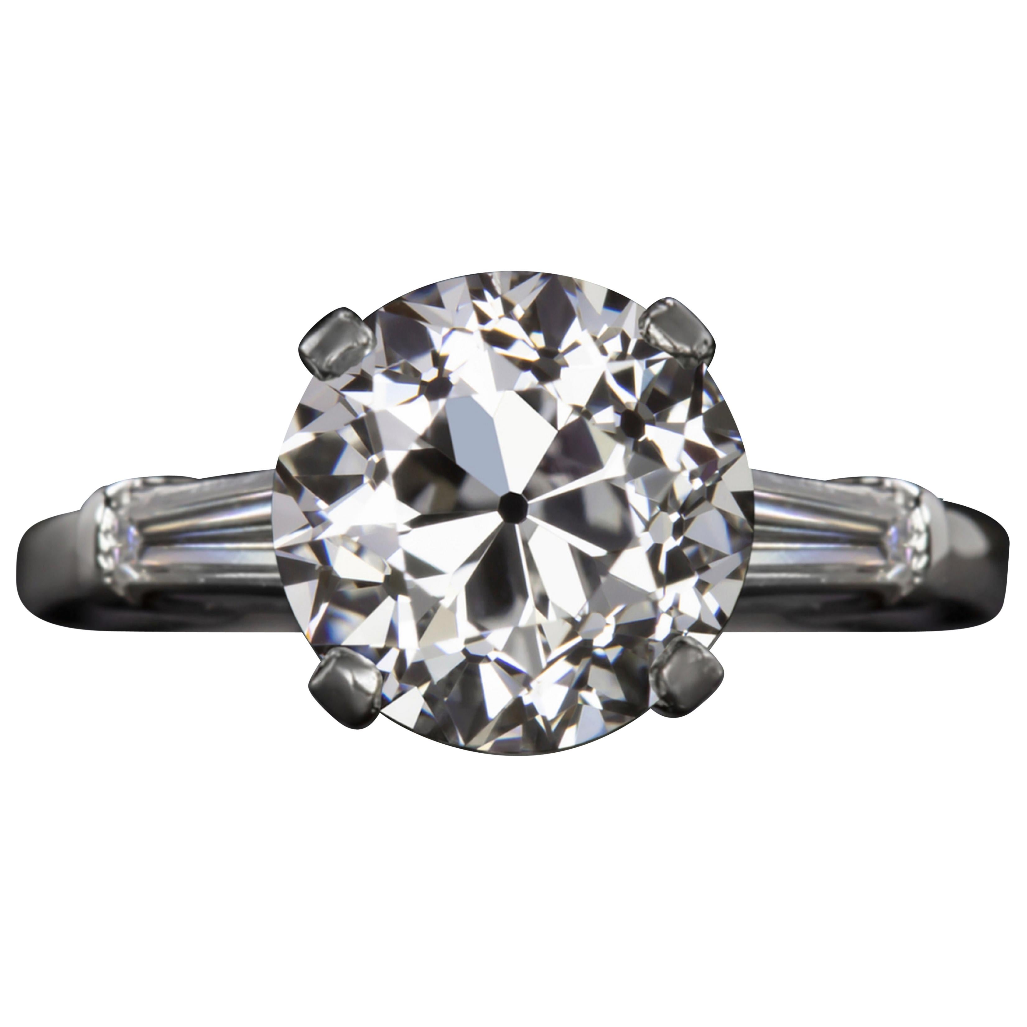 Art Deco Style Certified 2 Carat Old European Cut Diamond Platinum Ring