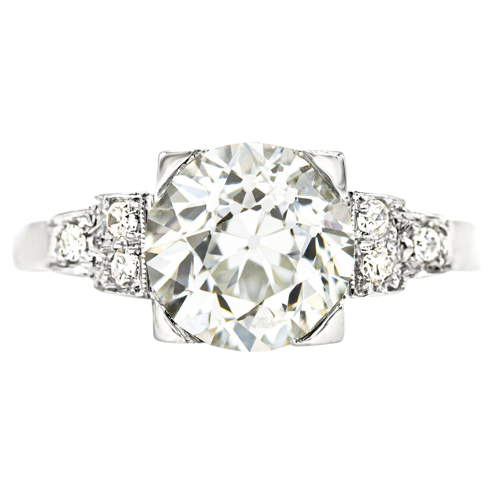 Art Deco GIA Certified 2.31 Ct. Diamond Engagement Ring L SI2 in Platinum For Sale