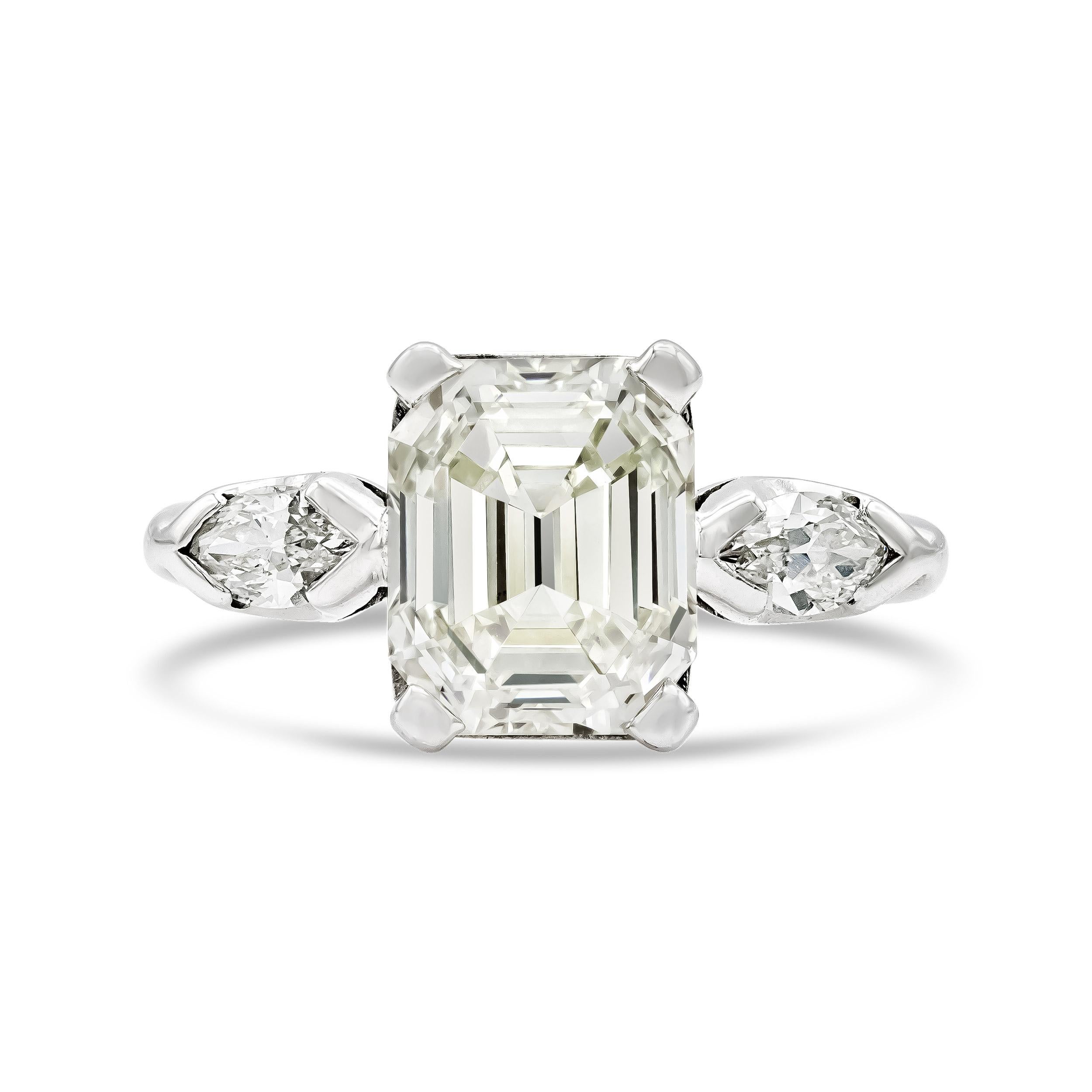 Art Deco GIA Certified 2.75 Ct. Emerald Cut Engagement Ring M VVS2 in Platinum For Sale