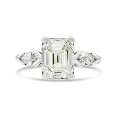 Used Art Deco GIA Certified 2.75 Ct. Emerald Cut Engagement Ring M VVS2 in Platinum
