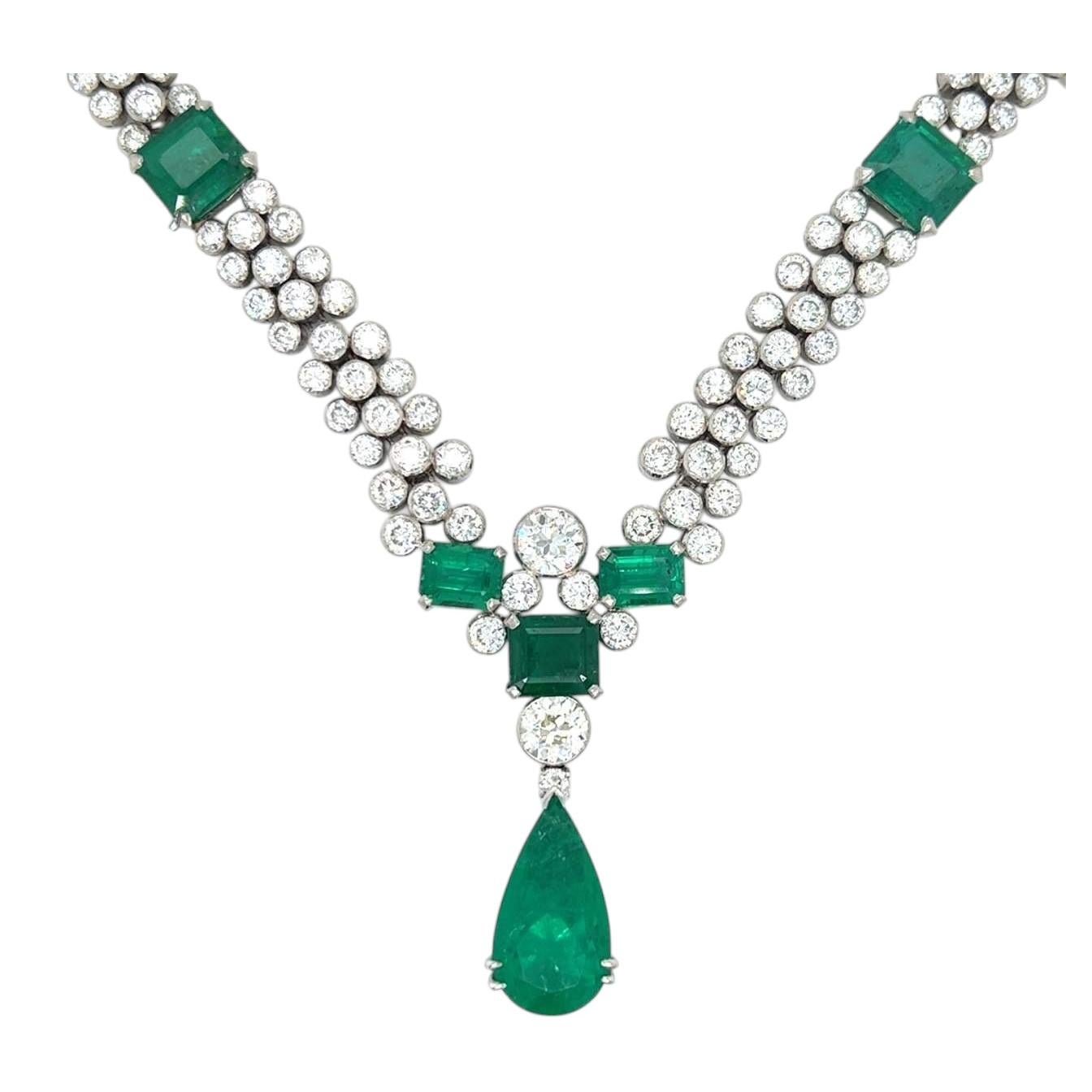 Collana di smeraldi e diamanti colombiani Art Deco GIA certificata 30 carati