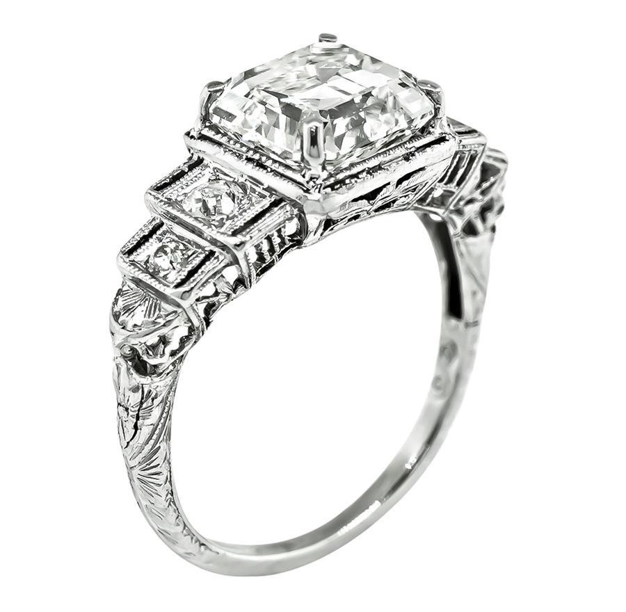Emerald Cut Art Deco GIA Certified 3.01ct Diamond Engagement Ring For Sale