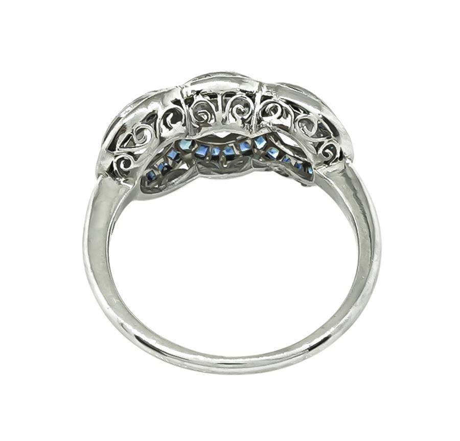 Old European Cut Art Deco GIA Certified 3.10cttw Diamond Sapphire Anniversary Ring For Sale