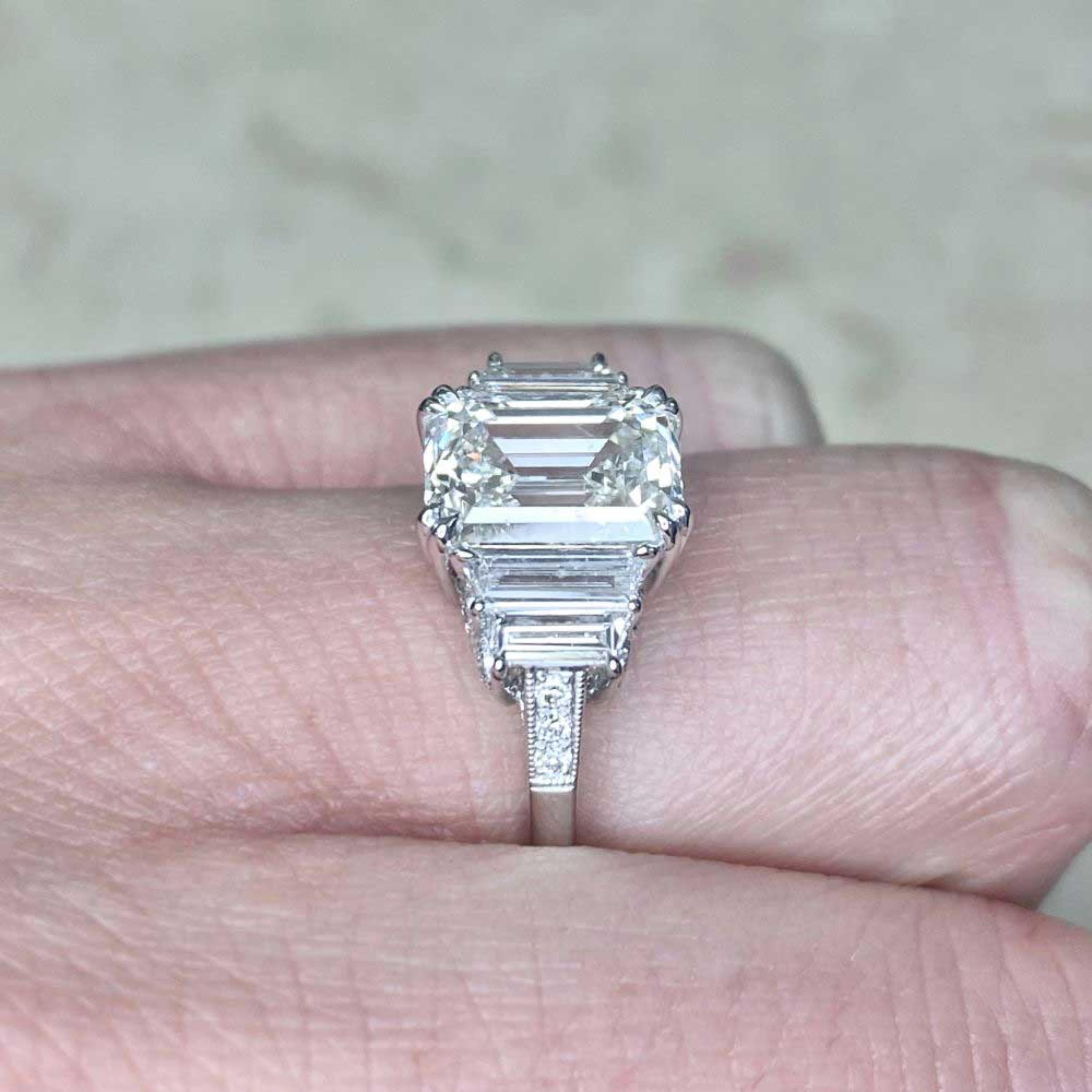 Women's 3.15 Carat H VS1 Emerald Cut Diamond Platinum Engagement Ring GIA Certified For Sale