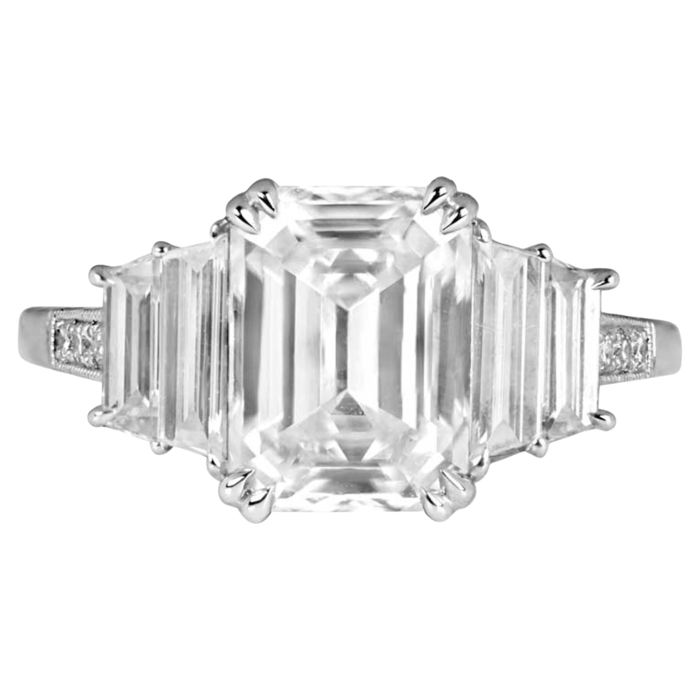 3.15 Carat H VS1 Emerald Cut Diamond Platinum Engagement Ring GIA Certified For Sale