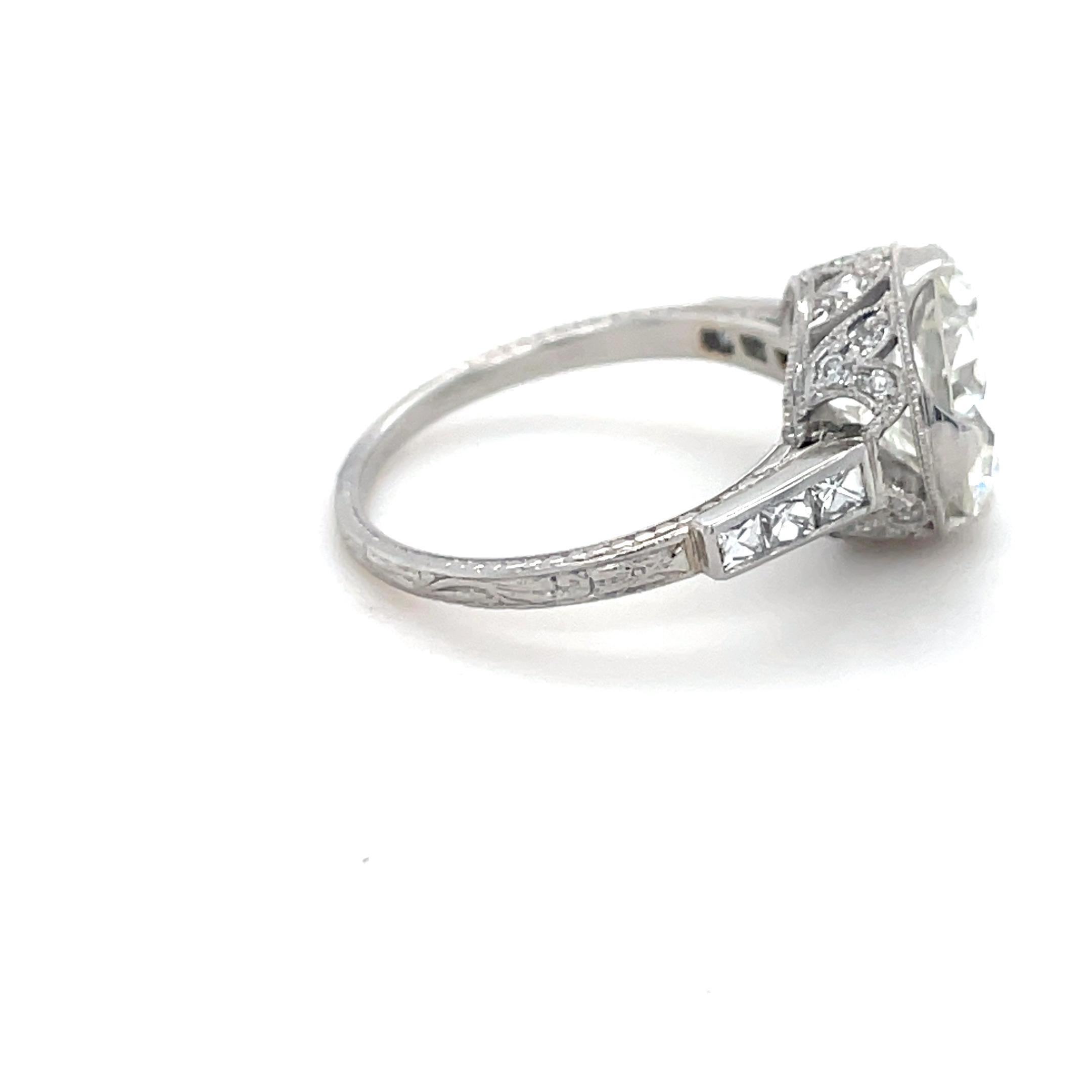 Women's Art Deco, GIA Certified 3.31 Carat Old European Cut Diamond Engagement Ring