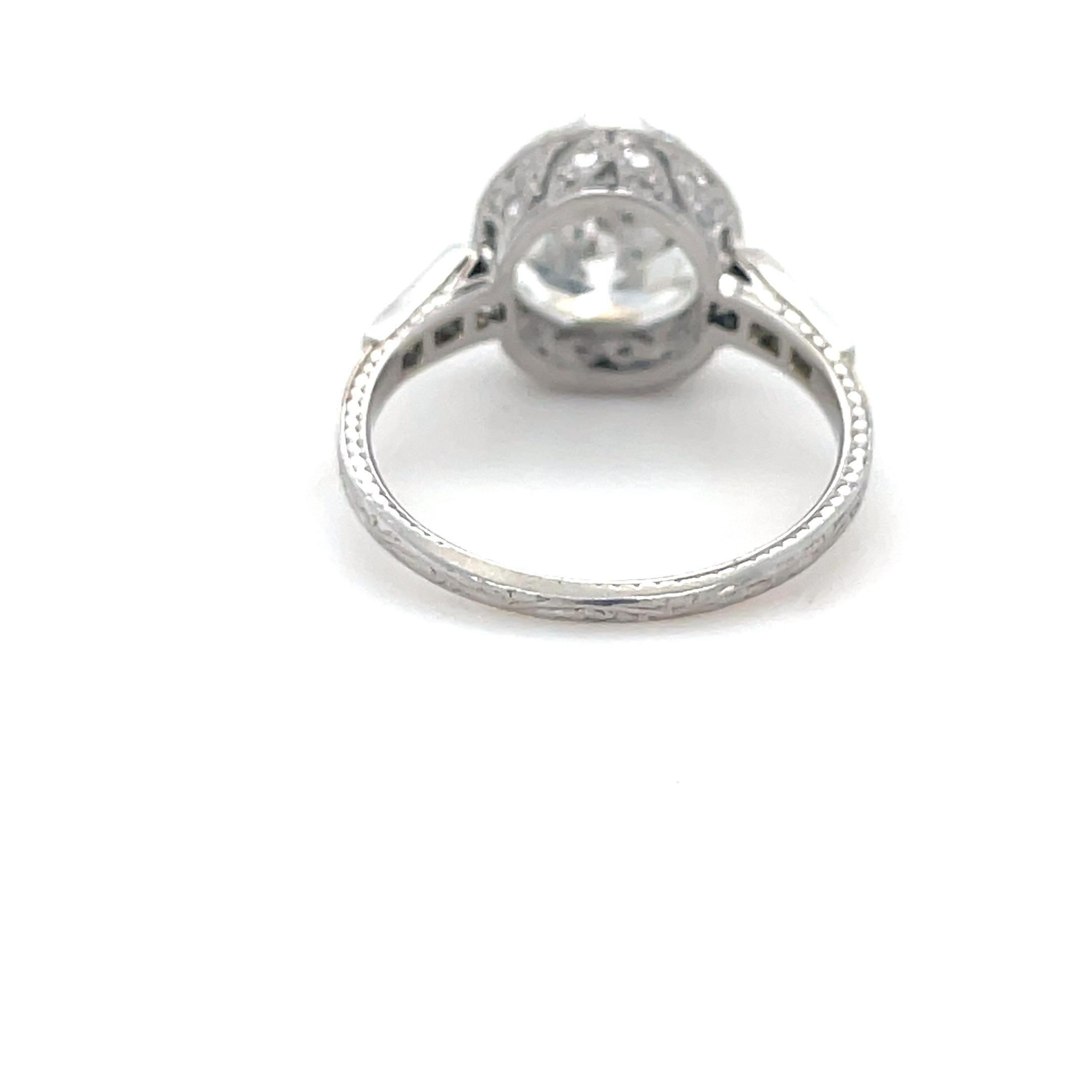 Art Deco, GIA Certified 3.31 Carat Old European Cut Diamond Engagement Ring 1