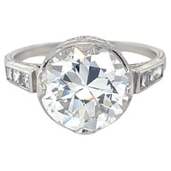 Art Deco, GIA Certified 3.31 Carat Old European Cut Diamond Engagement Ring