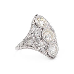 Art Deco GIA Certified 3.37ctw Old European Cut Diamond 3-Stone Dinner Ring