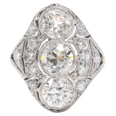 Antique Art Deco GIA Certified 3.37ctw Old European Cut Diamond 3-Stone Dinner Ring