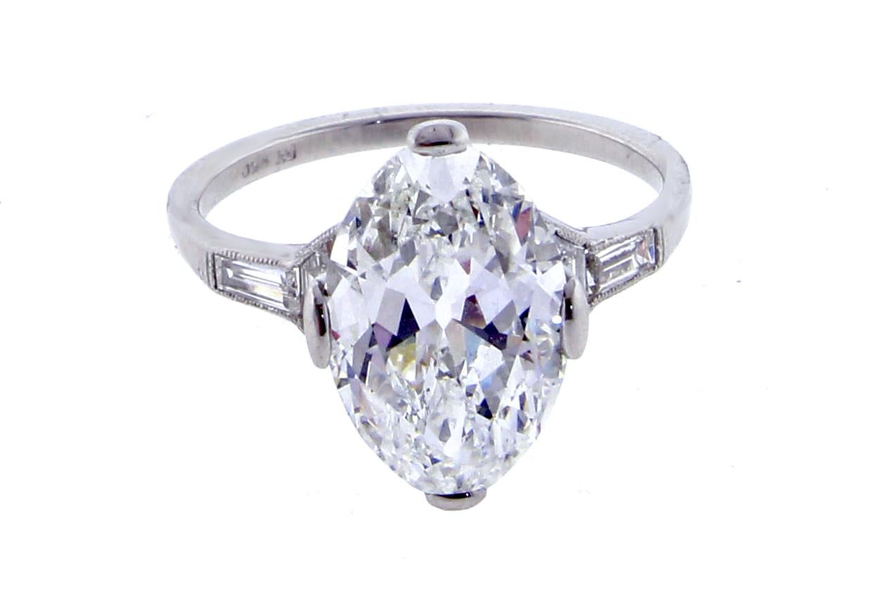 Art Deco GIA Certified 3.56 Carat Oval Diamond Ring 1