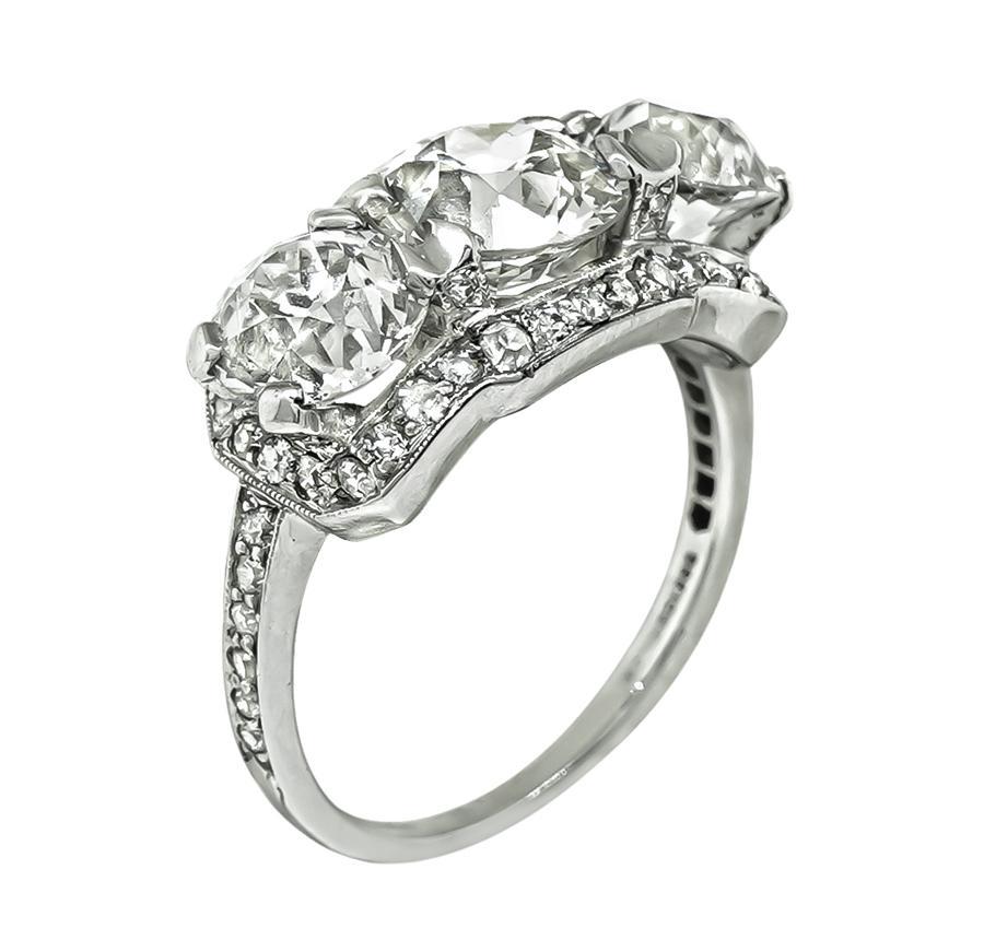 Old European Cut Art Deco GIA Certified 4.03cttw Diamond Anniversary Ring For Sale