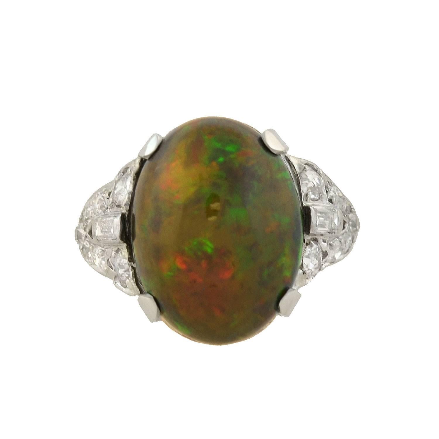 Art Deco GIA Certified Black Opal Diamond Ring In Excellent Condition In Narberth, PA