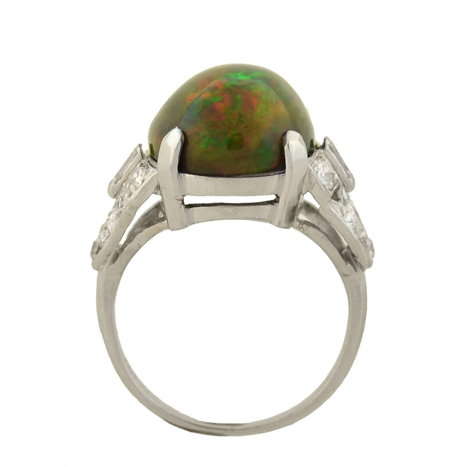 Women's Art Deco GIA Certified Black Opal Diamond Ring