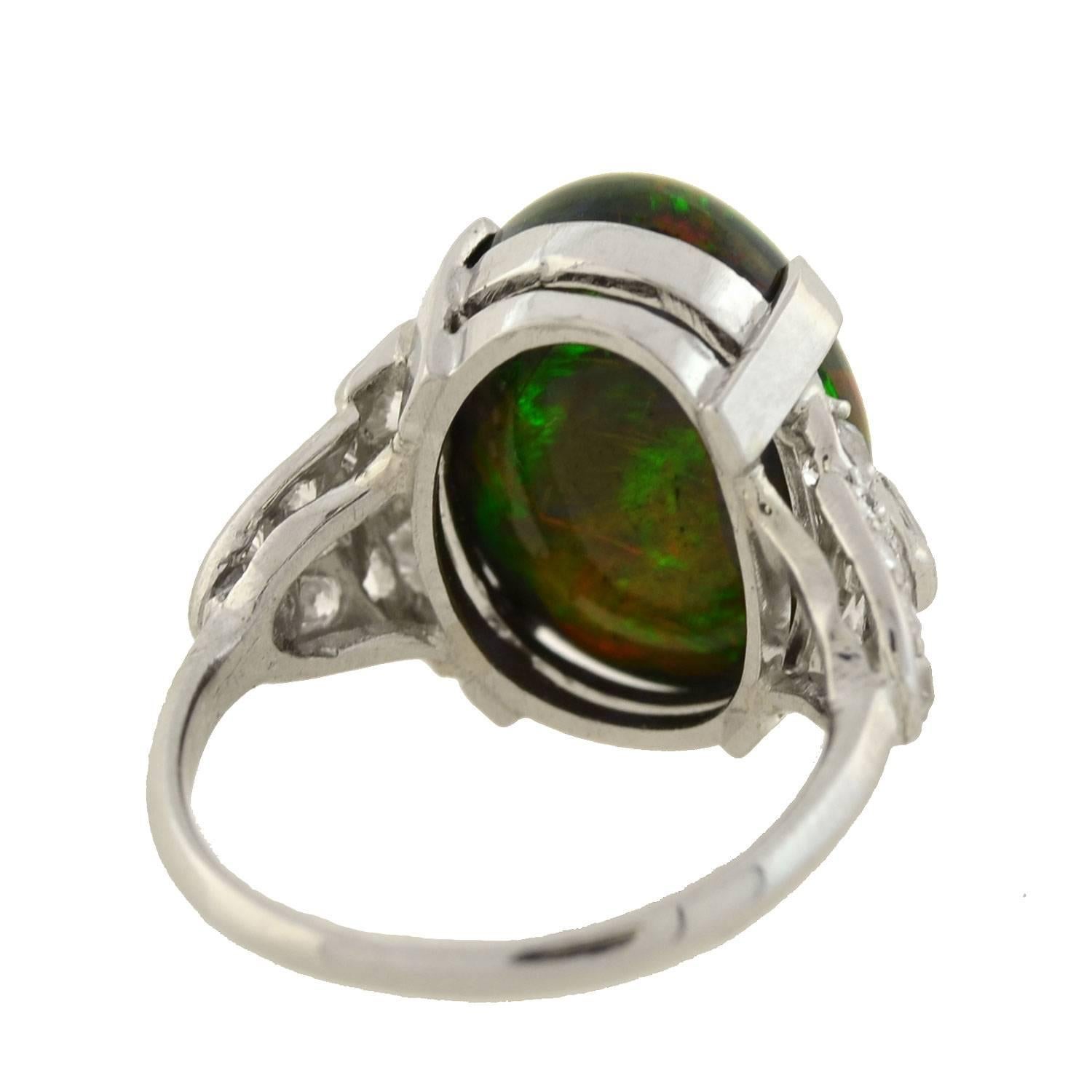 Art Deco GIA Certified Black Opal Diamond Ring 1