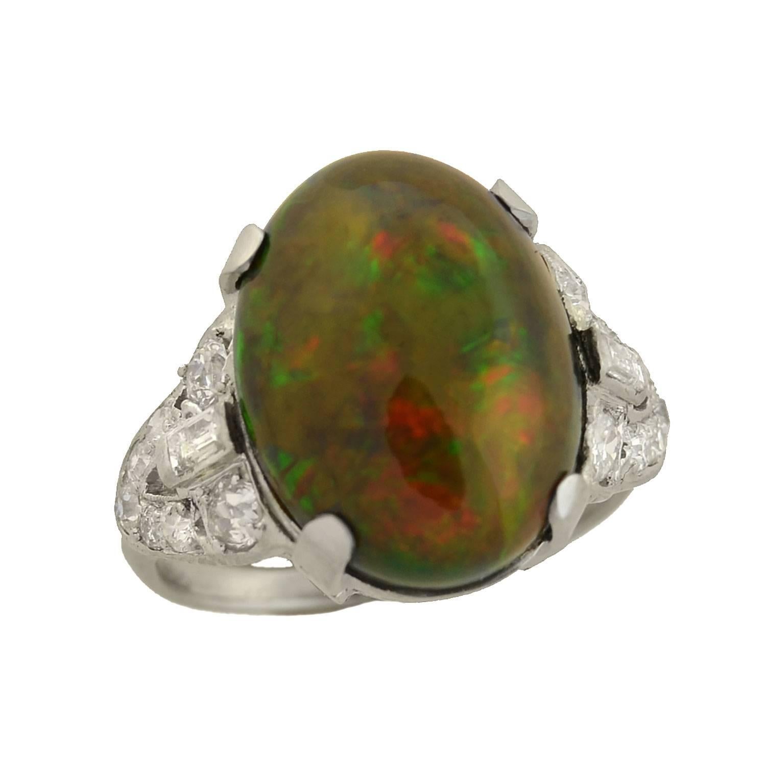 Art Deco GIA Certified Black Opal Diamond Ring 2