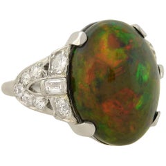 Antique Art Deco GIA Certified Black Opal Diamond Ring