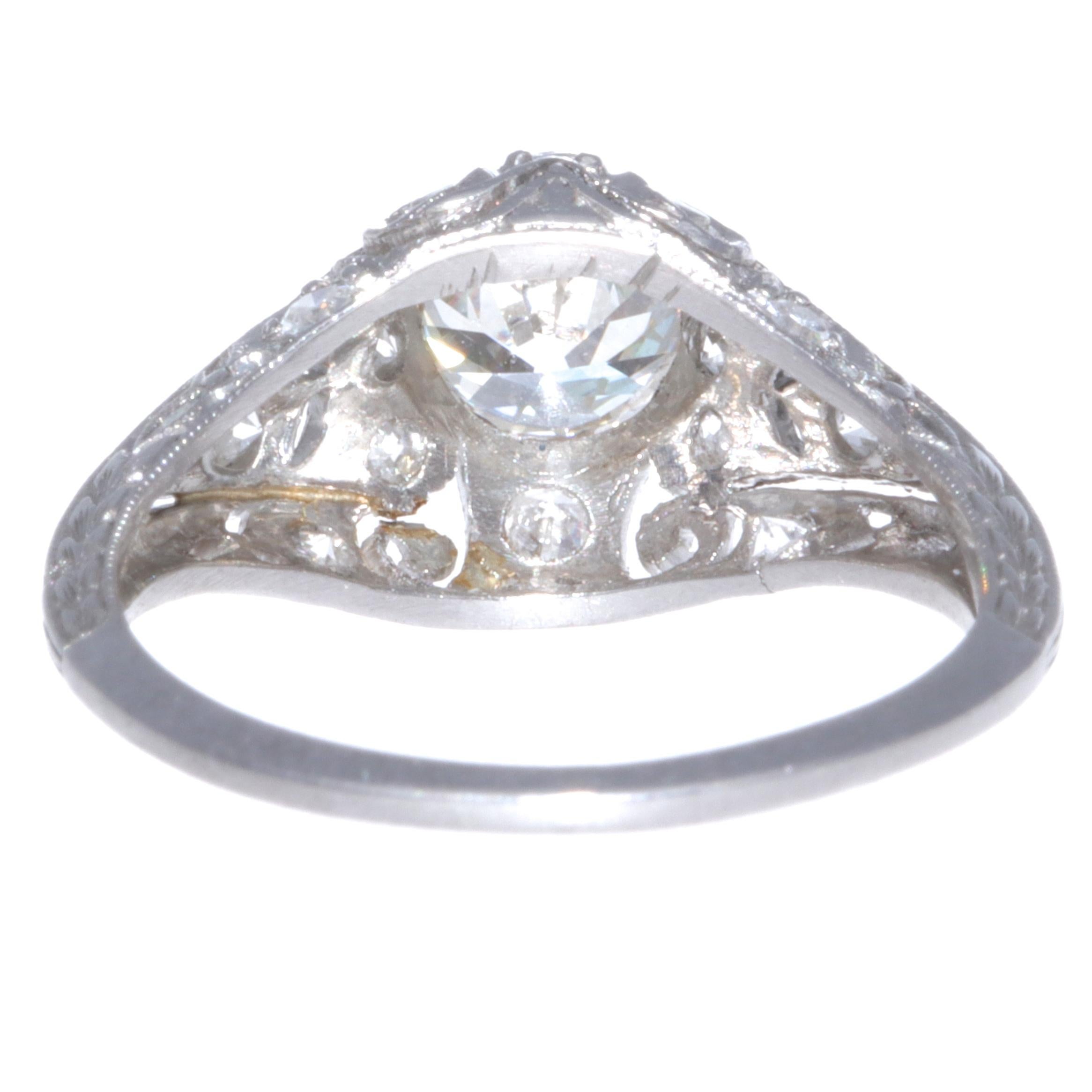 Old European Cut Art Deco GIA Certified Diamond Platinum Filigree Ring