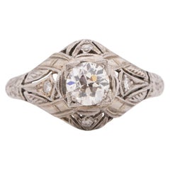 Art Deco GIA Certified Old Euro Cut Diamond Platinum Vintage Solitaire Ring