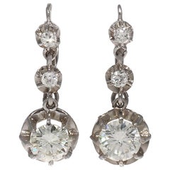 Art Deco GIA Certified Old European Cut Diamond Drop 18 Karat Gold Earrings