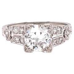 Art Deco GIA Circular Brilliant Cut Diamond Platinum Engagement Ring