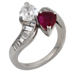 Art Deco GIA diamante AGL 1,55 carati Burma senza calore rubino anello bypass in platino