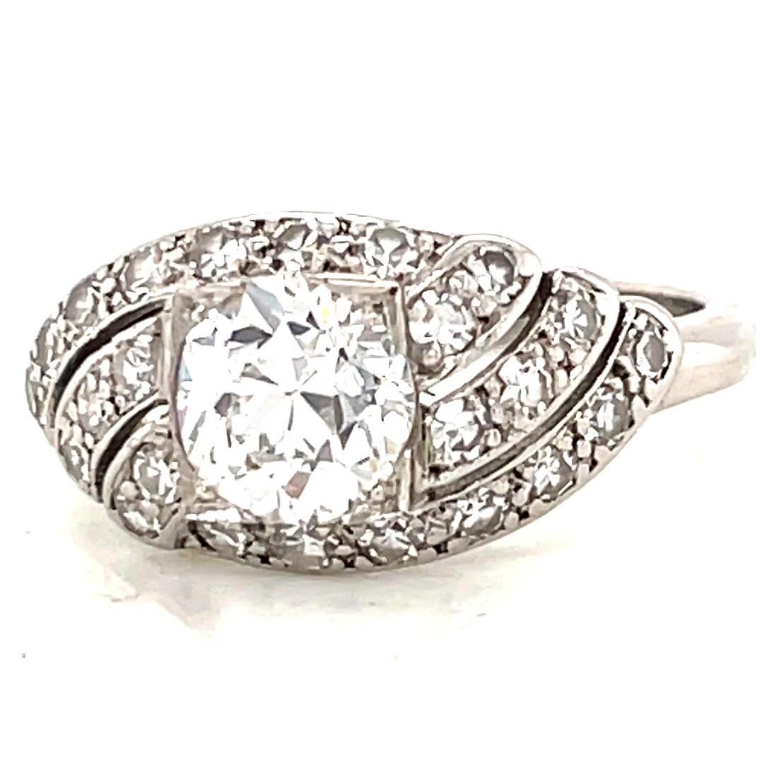 Art Deco GIA Diamond Platinum Engagement Ring In Excellent Condition In Beverly Hills, CA