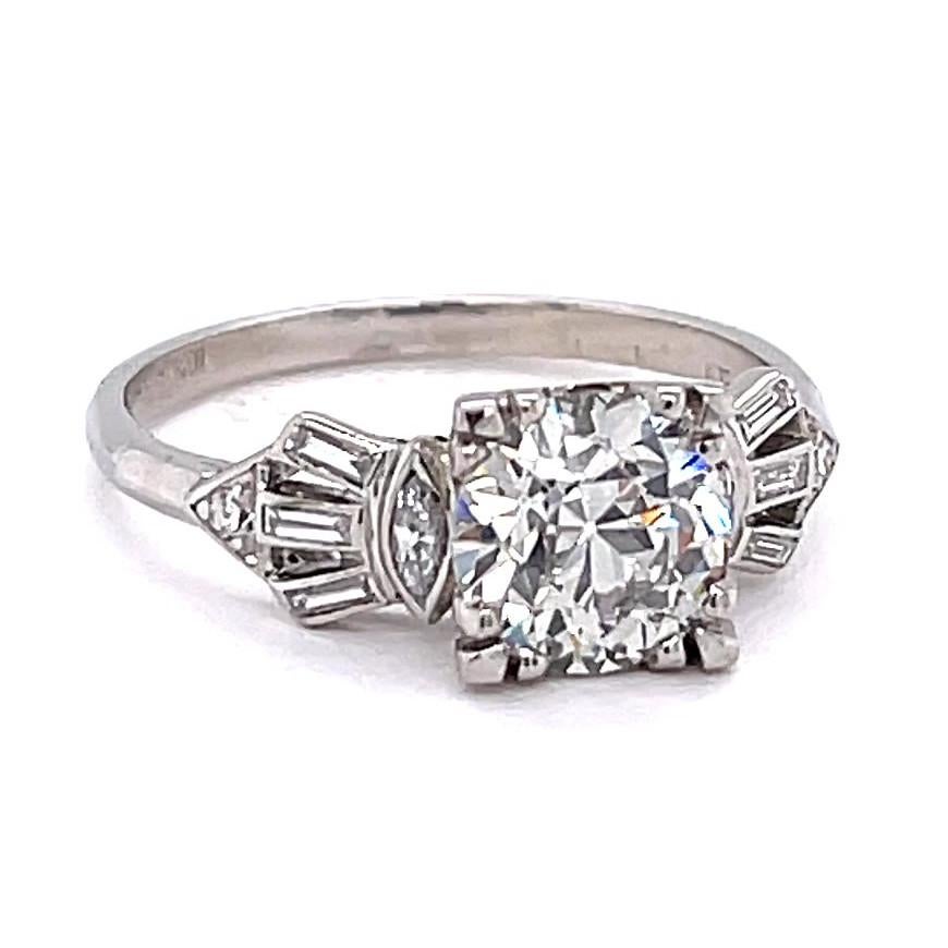 Old European Cut Art Deco GIA Diamond Platinum Engagement Ring