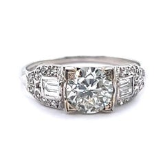 Art Deco GIA 0.95 Carat Round Brilliant Cut Diamond Platinum Engagement Ring