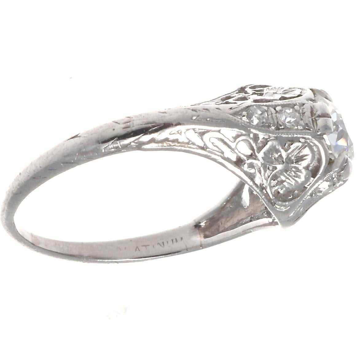 Old Mine Cut Art Deco GIA Diamond Platinum Ring