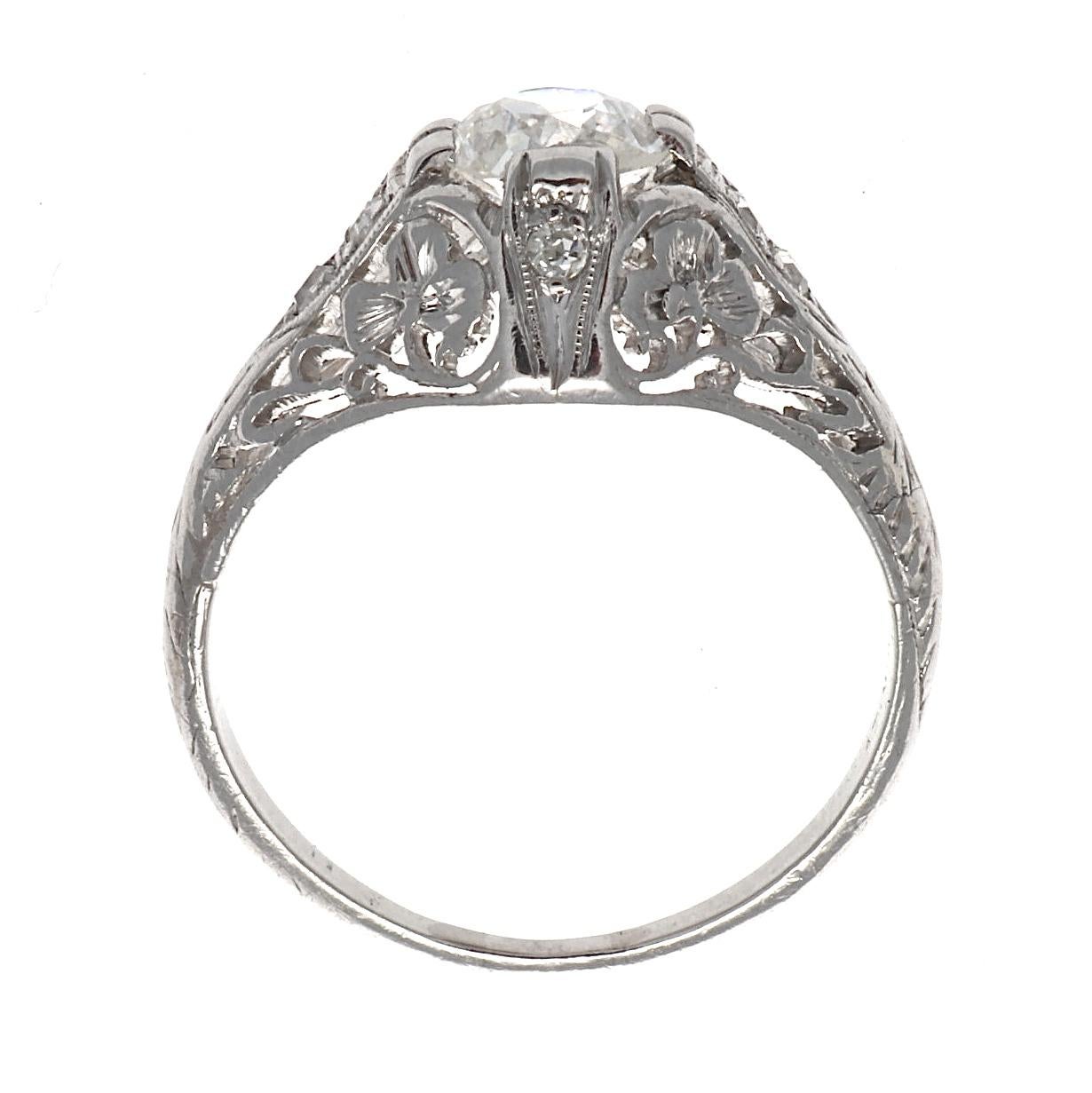 Art Deco GIA Diamond Platinum Ring In Excellent Condition In Beverly Hills, CA