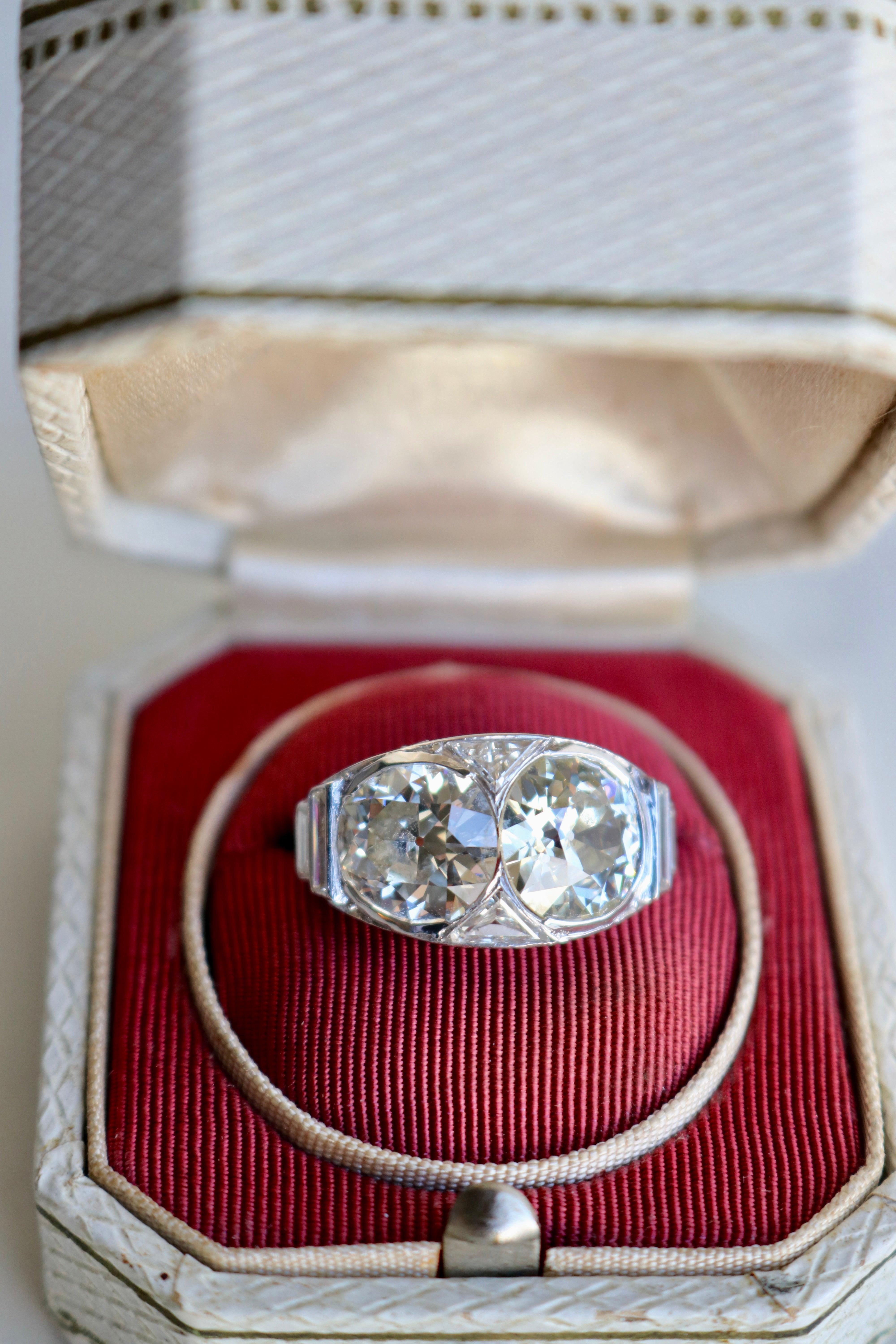 Old European Cut Art Deco GIA Diamond Platinum Toi et Moi Ring
