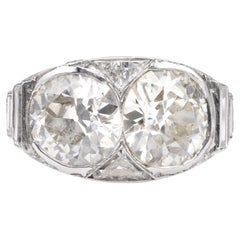 Anello Art Deco GIA in platino con diamante Toi et Moi
