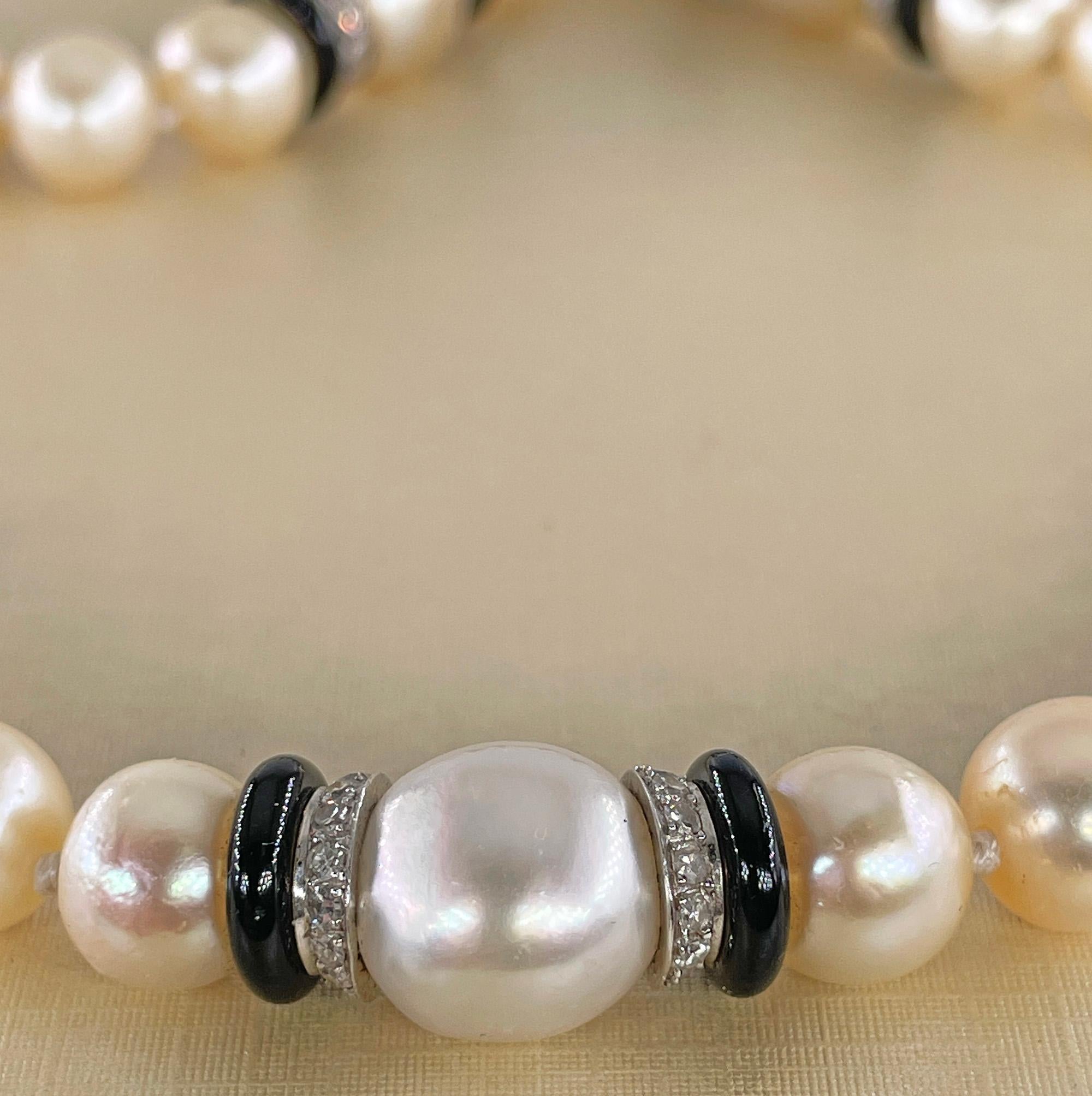 Art Deco GIA Long South Sea & Akoya Pearl Enamel Diamond Platinum 18K Necklace For Sale 14