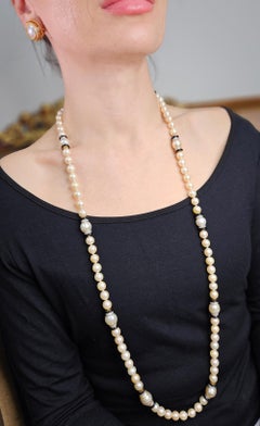 Art Deco GIA Long South Sea & Akoya Pearl Enamel Diamond Platinum 18K Necklace