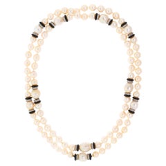 Art Deco GIA Long South Sea & Akoya Pearl Enamel Diamond Platinum 18K Necklace