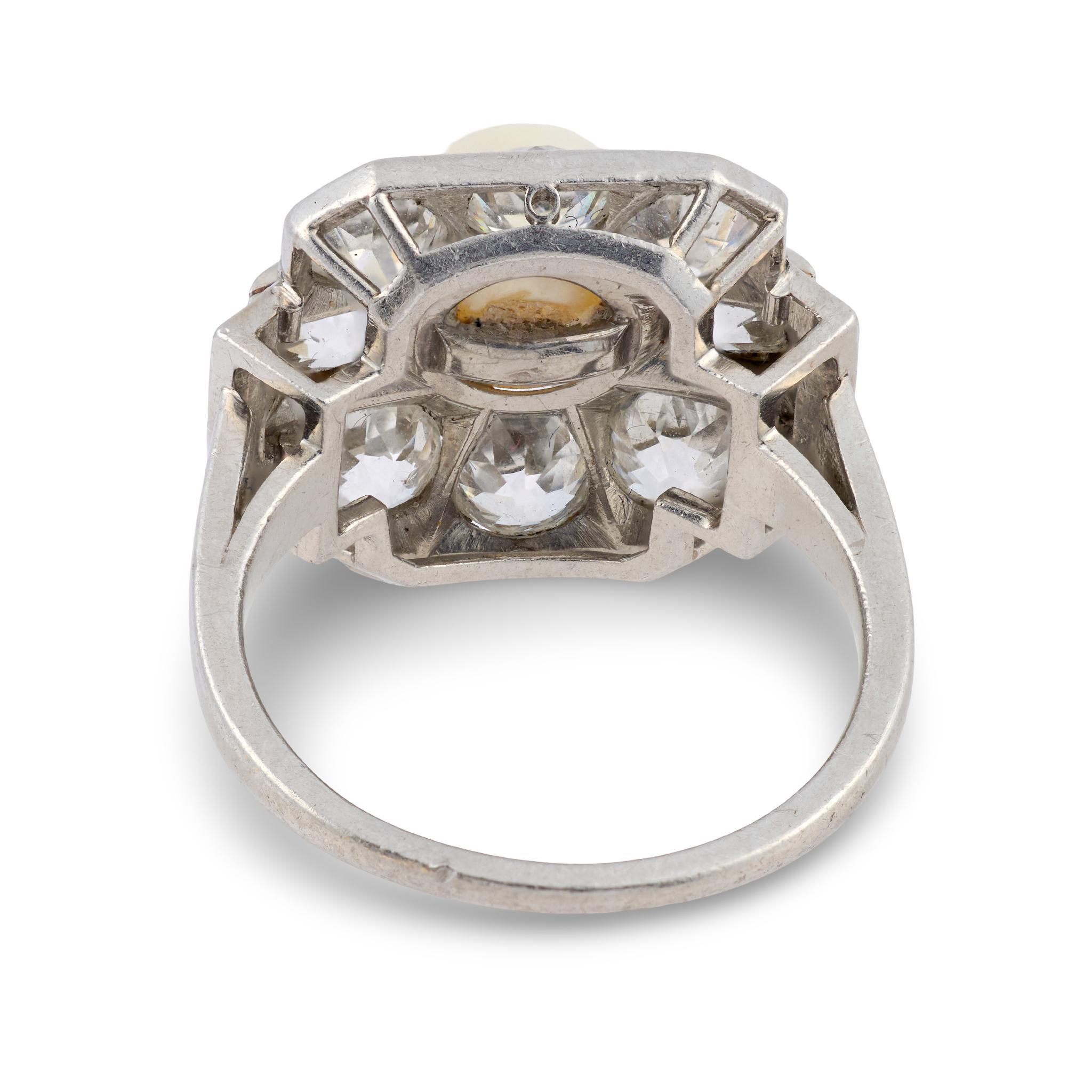De las mujeres Anillo Art Déco GIA perla natural diamante talla vieja europea platino en venta