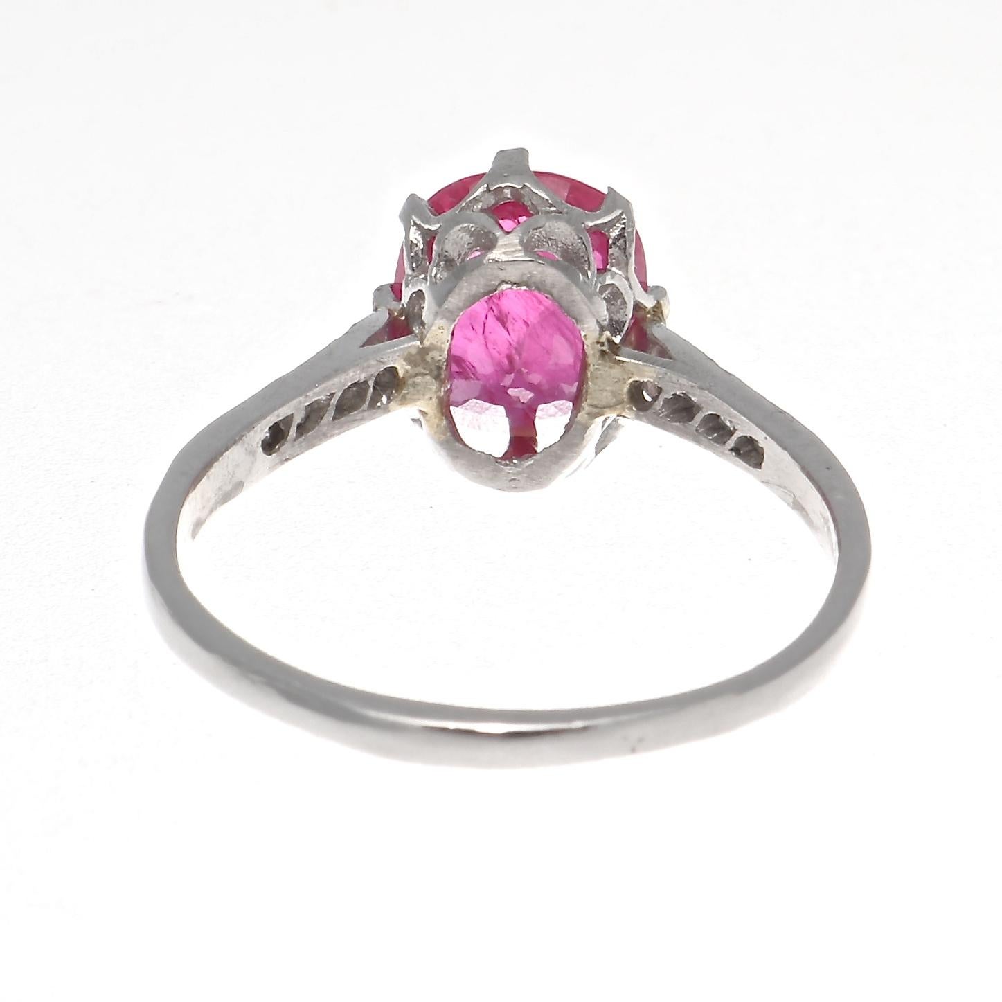 Art Deco GIA Natural Ruby Diamond Platinum Engagement Ring In Excellent Condition In Beverly Hills, CA