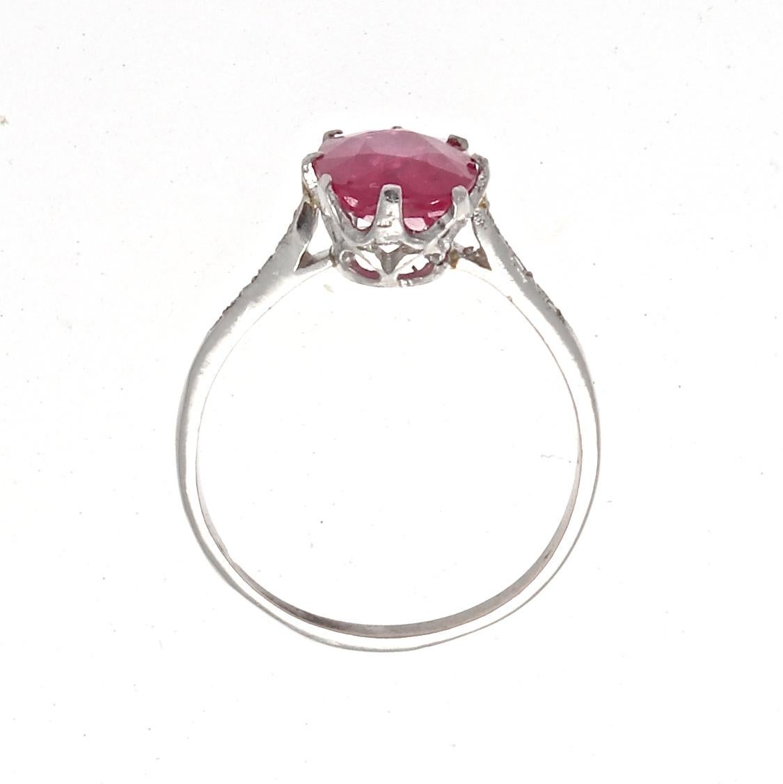 Art Deco GIA Natural Ruby Diamond Platinum Engagement Ring im Zustand „Hervorragend“ in Beverly Hills, CA