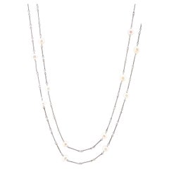 Art Deco GIA Natural Saltwater Pearl Chain Necklace in Platinum