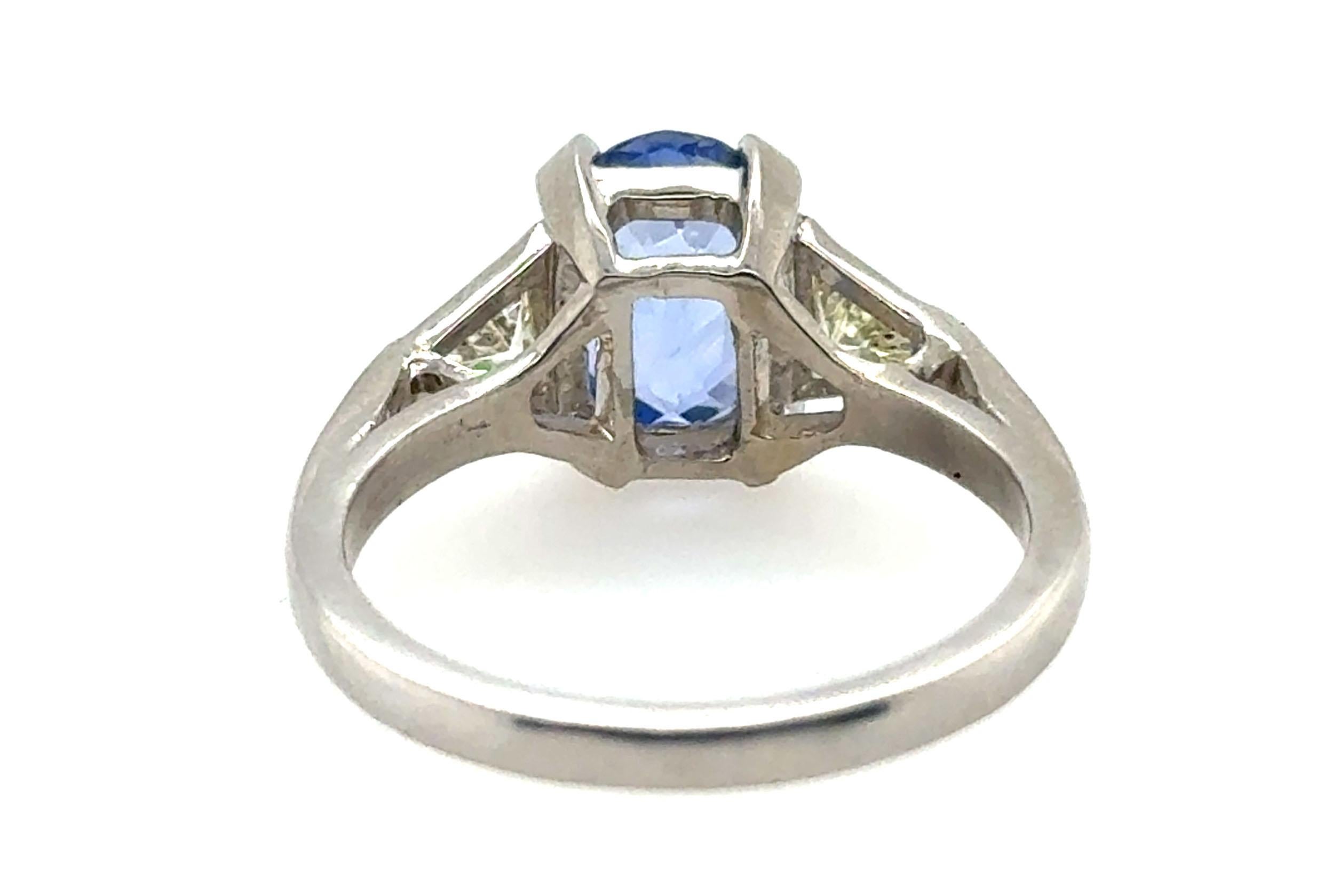 Art Deco GIA unbehandelter Sri Lanka Saphir-Diamant-Ring 3ct Original 1930er Platinu (Ovalschliff)