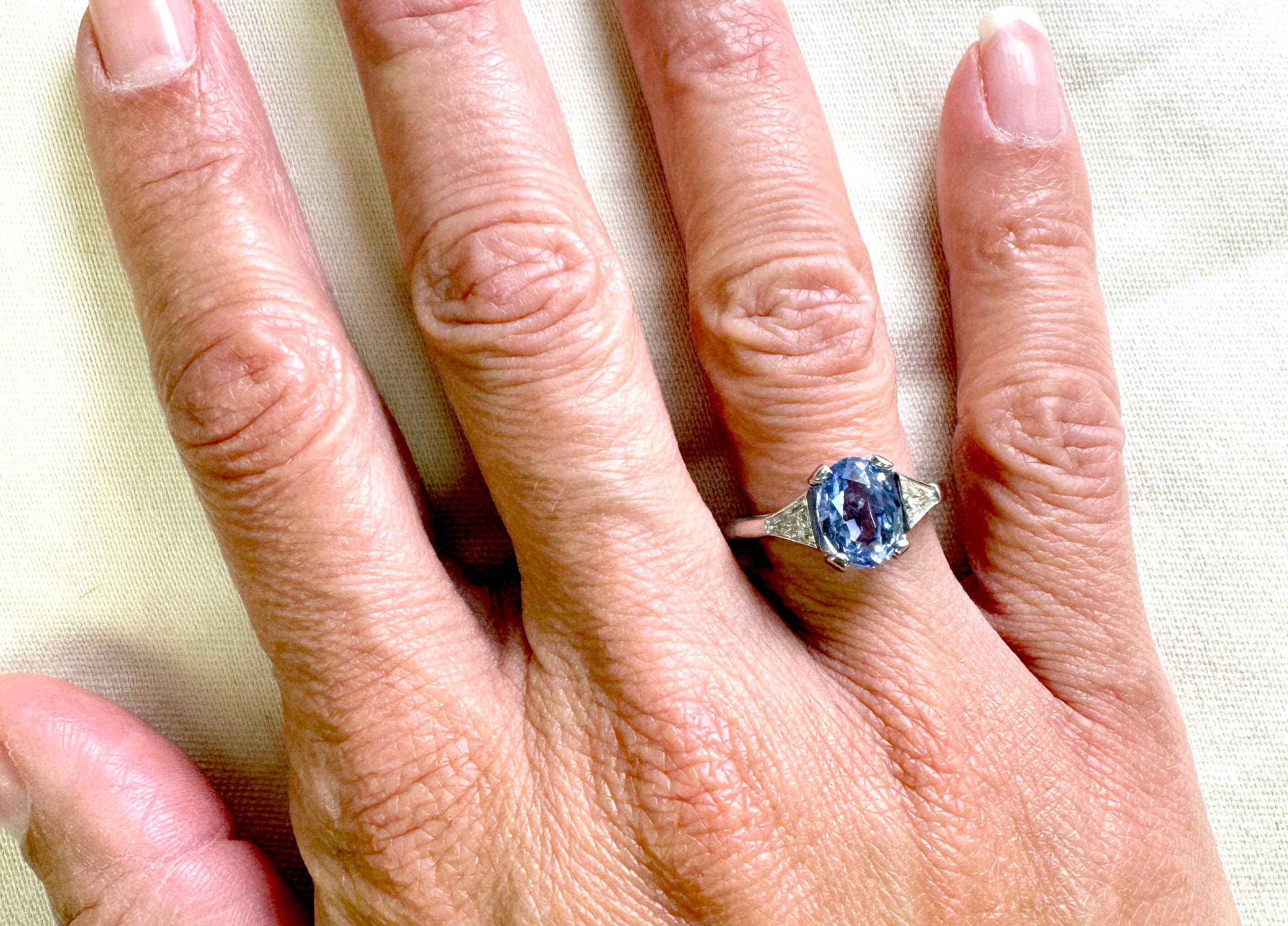 Art Deco GIA unbehandelter Sri Lanka Saphir-Diamant-Ring 3ct Original 1930er Platinu im Zustand „Hervorragend“ in Dearborn, MI